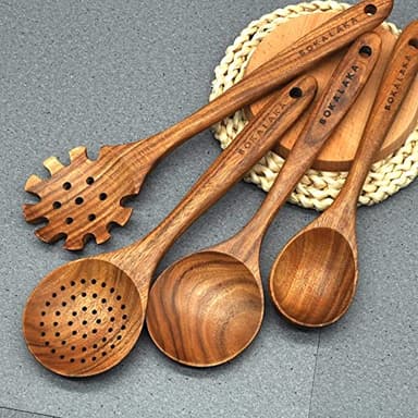 Wooden Spoons for Cooking,10 Pcs Natural Teak Wooden Kitchen Utensils Set Wooden Utensils for Cooking Wooden Cooking Utensils Wooden Spatulas for Cooking (10) - Image 5