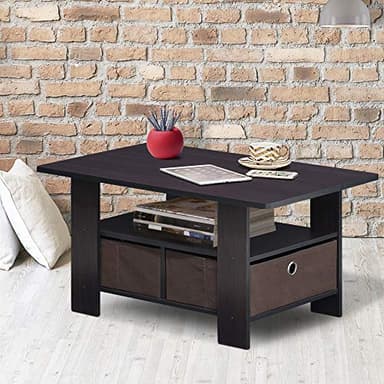 Furinno Andrey Coffee Table with Bin Drawer, Dark Walnut - Image 2