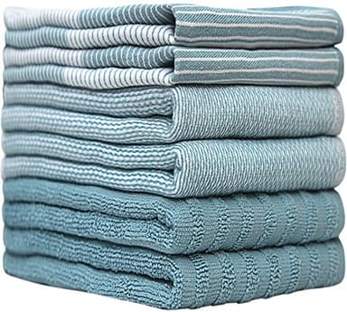 Premium Kitchen Towels (20”x 28”, 6 Pack) | Large Cotton Hand Dish Flat & Terry Towel Highly Absorbent Tea Set with Hanging Loop Aqua - Image 2