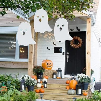 VinSees Halloween Metal Ghost Hanging Decorations for Yard Porch Outdoor Indoor, Halloween Decorative Metal Ghosts Hanging Decor with Glowing Eyes in The Dark, Set of 3 (Ghosts) - Image 3