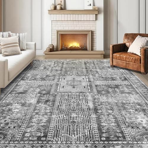 YARNSCAPE Vintage 9' x 12' Washable Area Rug - Stylish Indoor Rug for Living, Dining or Bedroom - Lightweight Carpet with Non-Slip Backing - Foldable for Easy Placement and Maintenance - Grey - Image 1