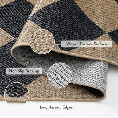 Lahome Checkered Easy Jute Area Rug 8x10, Large Living Room Patio Rug Checkerboard Indoor Outdoor Carpet, Farmhouse Geometric Non Slip Black Carpet for Backyard Dining Room - Image 4