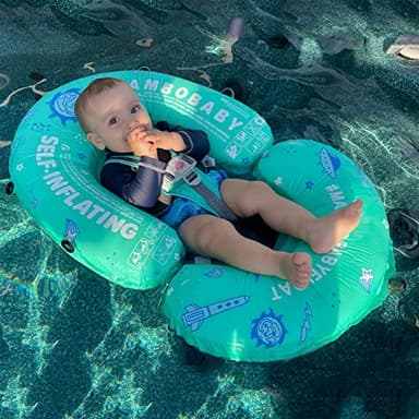 Mambobaby Float Baby Pool Float with Canopy & Tail Portable Baby Float Self-Inflating Compressible Folding Swimming Floating Bed Water Swim Float for Infant Toddler 3-24 Momths, Green - Image 2