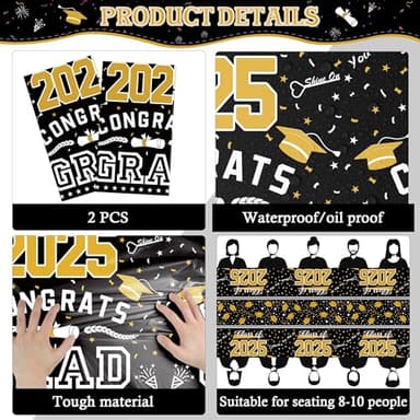 OHOME Graduation Decorations 2025 - Class of 2025 - Plastic Black Tablecloth for Graduation Party Decorations - Class of 2025 Decorations Party Favors Supplies Banner,54" X 108" - Image 4
