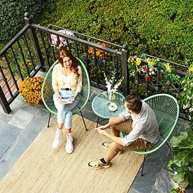 SONGMICS 3-Piece Outdoor Seating Acapulco Chair, Modern Patio Furniture Set, Glass Top Table and 2 Chairs, Indoor and Outdoor Conversation Bistro Set, Light Green UGGF011C01 - Image 3