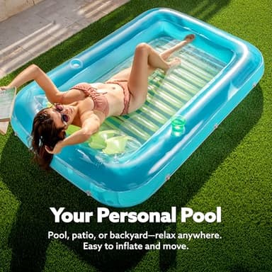 SLOOSH Inflatable Tanning Pool Lounger Float, 70" x 46" Pool Floats Adult with Pillow, 4 in 1 Suntan Tub Raft Floatie,Sunbathing Bed Lounge for Water Blow Up Kids Ball Pit Party Gifts, L-Blue Green - Image 3