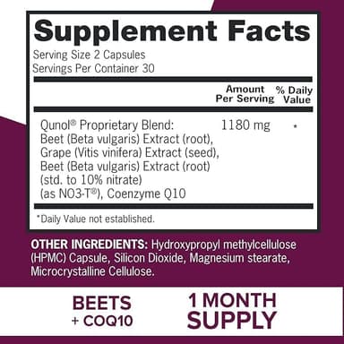 Qunol Blood Pressure Support, 3 in 1 Beets + CoQ10 + Grape Seed Extract, Beet Root Capsules That Supports Healthy Blood Circulation & Heart Healthy Energy, 60 Count (Pack of 1 - Image 7