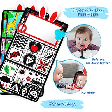 Inbeby Tummy Time/Baby Mirror Toys, Black and White High Contrast Tabletop Mount Baby Newborn Toys 0 3 6 Months Brain Development, Sensory Texture Piano Infant Toys 0 3 6 Months with Squeaker - Image 4