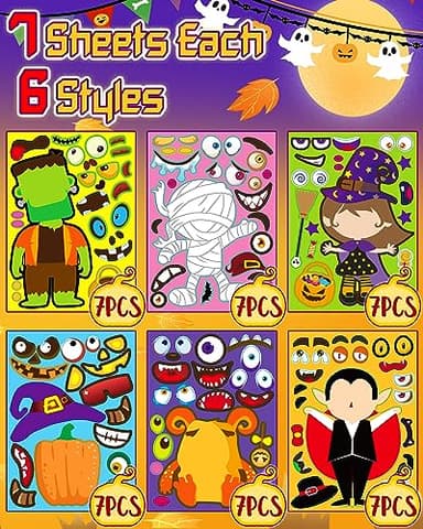 42 Sheets Halloween Party Favors Stickers for Kids, Halloween Crafts Make Your Own Stickers, Goodie Bag Fillers Toys Gifts Activities Games for Kids Party - Image 4