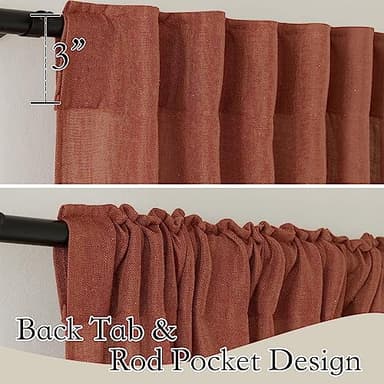 RYB HOME Faux Linen Curtains 102 inches Long, Elegant Textured Sheer Drapes Boho Window Decor for Balcony Living Room Dining Room, 52 Wide x 102 inches Long, Terracotta, 2 Pcs - Image 4