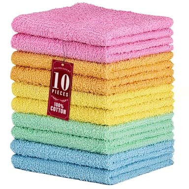 DecorRack 10 Pack 100% Cotton Wash Cloth, Luxurious Soft, 12 x 12 inch Ultra Absorbent, Machine Washable Washcloths, Assorted Colors (10 Pack) - Image 1
