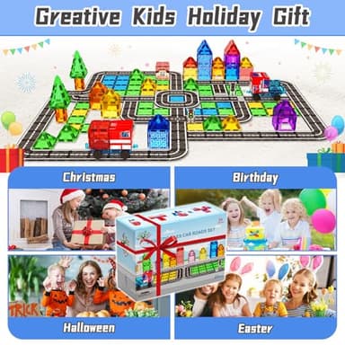 Magnetic Tiles Road Car Set, Toddler Magnetic Building Blocks Toys for 3 4 5 6 7 Year Old Boys Girls, Kids Montessori STEM Sensory Preschool Classroom Educational Learning Games Easter Birthday Gifts - Image 6