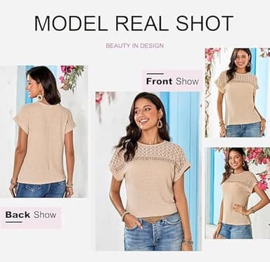 Dokotoo Womens Tops Summer Waffle Knit Oversized Shirt Henley Short Sleeve Tunic Tops Casual School Outfits for Teachers Loose Blouses Solid Color Tee T Shirts for Women 2025 Fashion Beige L - Image 5