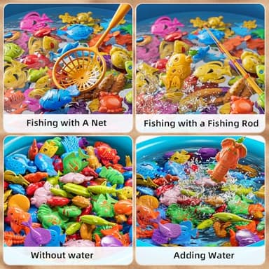 NIPLOOOW Pool Fishing Toys Games, Water Table Bathtub Toy with Inflatable Pool Pole Rod Net Plastic Floating Fish, Birthday Gifts for Kids Age 3 4 5 6 Year Old,Kids Outdoor Toys - Image 4