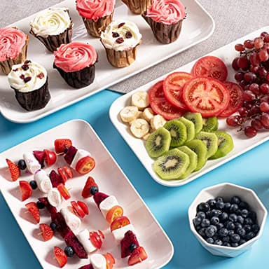 DELLING Large Serving Platter Set 16/14/12inch Large Serving Tray - Rectangular White Serving Trays for Party, Sushi, Oven Safe Dinnerware Set of 3, White - Image 6