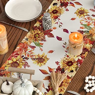 Artoid Mode Sunflower Eucalyptus Leaves Fall Table Runner, Seasonal Autumn Thanksgiving Kitchen Dining Table Decoration for Outdoor Home Party 13x72 Inch - Image 7