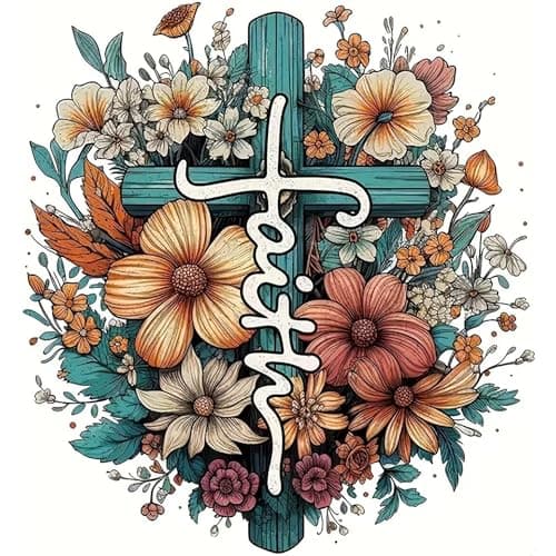 Ohhvvow Cross Flowers Diamond Art Painting Kits for Adults, 14x14 Inch Full Drill DIY 5D Diamond Painting Kits with Tools, Home Decor Craft for Relaxation & Stress Relief - Image 1