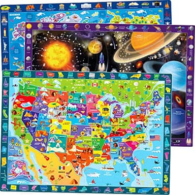 QUOKKA Puzzles for Kids Ages 4-6 - 3 Set 100 Piece Puzzles for Toddlers 3-5 - Learning Map of The United States World Space Puzzle - Educational Games for Kids 6-8 - Toys for 3 Year Old Boys and Girls - Image 1