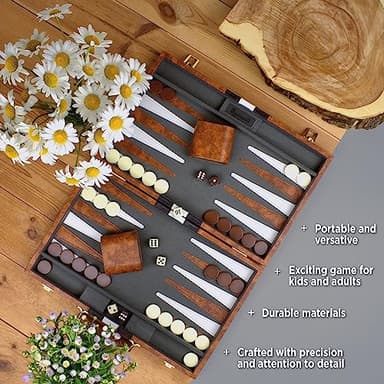 Large Backgammon Sets for Adults - Classic Board Games for 2 Players Adults and Kids - Premium Backgammon Set 15 inch Board and 32 Backgammon Pieces in Quality PU Leather Case - Gift for Man - Image 6