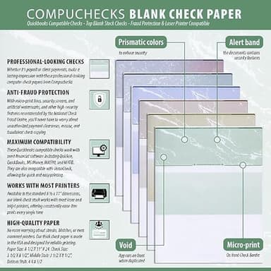 Compuchecks Check on Top Blank Check Paper - 1000 Pack, Quick-Books & Laser Printer Compatible - Security Business Checks with Voucher - 8.5" x 11" Platinum Pinstripe - Image 4