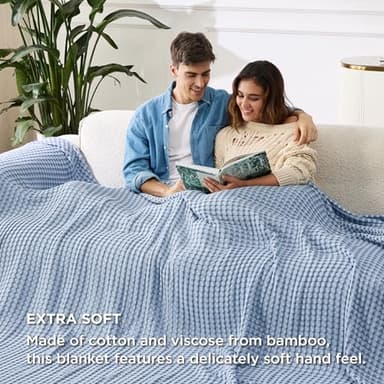 Bedsure Cooling Cotton Waffle Oversized King Blanket - Lightweight Breathable Rayon Derived from Bamboo for Hot Sleepers, Luxury Throws for Bed and Sofa, Sky Blue, 120x96 Inches - Image 6