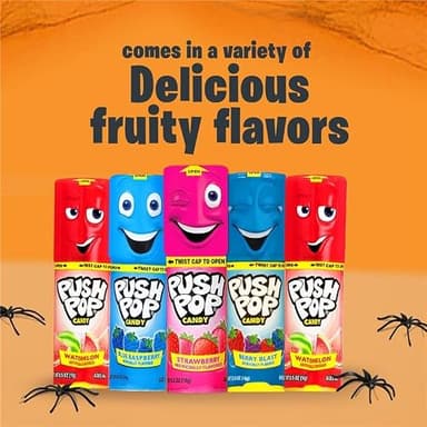 Push Pop Giant Halloween Candy Lollipop Container, 10 Ct Candy Individually Wrapped in Assorted Fruity Flavors, Full Size, Fun Hard Candy For Birthday Party Favors, Trick or Treat, Bowls, Kids Gifts - Image 4