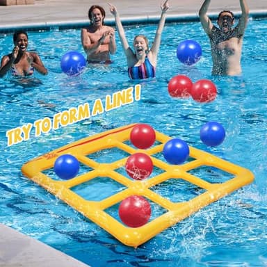 TicTac Shot Pool Toys Games Set- Tic-Tac-Toe Inflatable Pool Toy with 10 Balls - for Adults Teens Kids 2-10 Players - Image 9