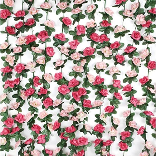 BLEUM CADE 2Pcs 16.4Ft Flower Garland Artificial Rose Vines for Bedroom, Cute Fake Hanging Flower Vines Floral Garland Decorations for Wedding Party Wall Room Decor Aesthetic - Image 1