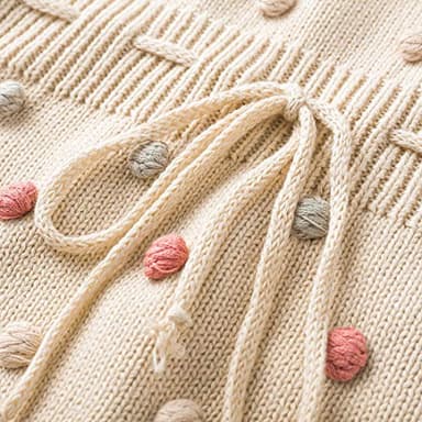 Simplee kids Baby Girl Knit Rompers Fall Sleeveless Pompoms Baby Girl Rompers 6-12 Months Little Girl Apricot Overall Jumpsuit Outfit - Image 5