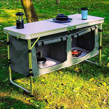 CampLand Outdoor Folding CampingTable with Aluminum Lightweight Height Adjustable with Storage Organizer Picnic Table for BBQ, Party, Camping (White) - Image 2