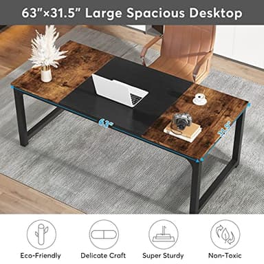 Tribesigns Modern Computer Desk, 63 x 31.5 inch Large Office Desk Computer Table Study Writing Desk Workstation for Home Office, Vintage Black Metal Frame - Image 6