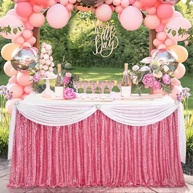 Blush Pink Table Skirts for rectangle 9ft Sequin Table Cloth Glitter Table skirt for Baby Shower girl Birthday Party Wedding Decorations - Image 1