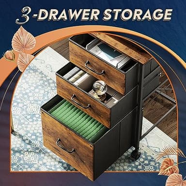 DEVAISE Mobile File Cabinet, Rolling Printer Stand with 3 Drawers, Fabric Vertical Filing Cabinet fits A4 or Letter Size for Home Office, Rustic Brown Wood Grain Print - Image 5