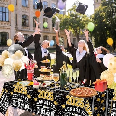 OHOME Graduation Decorations 2025 - Class of 2025 - Plastic Black Tablecloth for Graduation Party Decorations - Class of 2025 Decorations Party Favors Supplies Banner,54" X 108" - Image 6