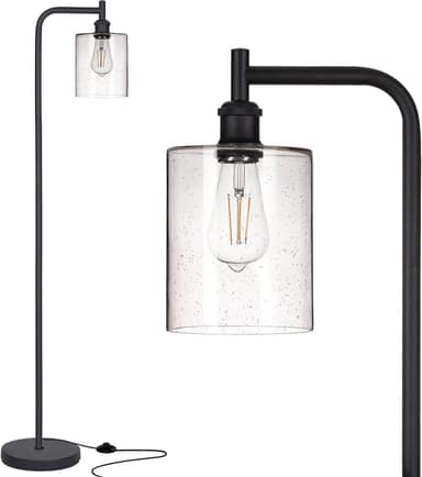 addlon Floor Lamps for Living Room Bright Lighting with Seeded Glass lampshade, Modern Bright Floor Lamp with LED Bulbs Industrial Standing lamp for beroom, Tall Pole Lamps Office - Black - Image 2
