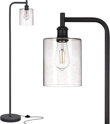 addlon Floor Lamps for Living Room Bright Lighting with Seeded Glass lampshade, Modern Bright Floor Lamp with LED Bulbs Industrial Standing lamp for beroom, Tall Pole Lamps Office - Black - Image 1