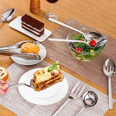 KINGSTONE Large Hostess Serving Utensils Set,18/10 Stainless Steel Heavy Duty 10inch Serving Spoons,Slotted Spoons,Serving Fork,Serving Tongs, Cake Pie Server For Buffet, Wedding, Party - Image 6