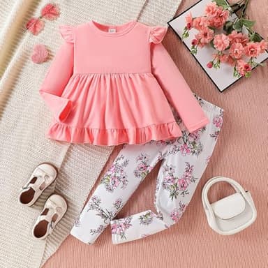 Ayzozuy Toddler Girl's Clothing High Low Long Sleeve Solid Color Top and Pants Girl's Fall/Winter Set (3-4T) - Image 2
