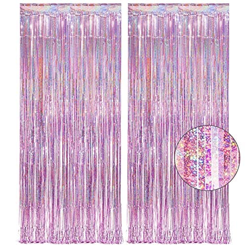 Pink Tinsel Curtain Party Backdrop - GREATRIL Foil Fringe Curtain Lilac Pink Party Streamers for Birthday Girl Princess Bachelorette Euphoria Taylor Themed Party Decorations - 2 Packs - Image 1