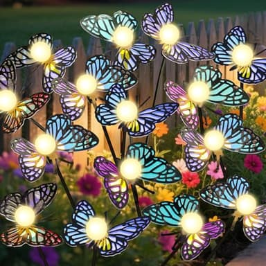 ZFNN Solar Garden Lights, 2 Pack Butterfly Garden Decor Outdoor Waterproof, Swaying Outdoor Lights for Outside Garden Yard Lawn Patio Balcony, Gardening Gifts for Women Mother Day Mom - Image 1