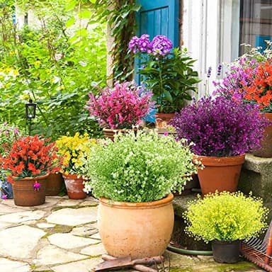 KLEMOO Artificial Shrubs Bushes 4 Pack Fake Outdoor UV Resistant Plants Flowers, Faux Plastic Bell Leaves Greenery for Indoor Outside Hanging Planter Home Office Wedding Farmhouse Decor (White) - Image 7