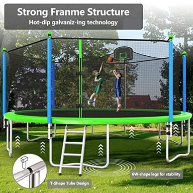 Lyromix Upgraded 16FT Trampoline with Lights, Large Outdoor Trampoline with Sprinkler,Basketball Hoop and Net, Capacity for 5-8 Kids and Adults, Teal Blue - Image 4