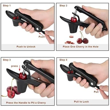 Cherry Pitter Tool, Heavy-Duty Stainless Steel Pitting Tool, Portable Cherries Corer Stoner Seed Tool with Lock Design, Fruit Pit Remover for Cherry Jam(Black) - Image 2