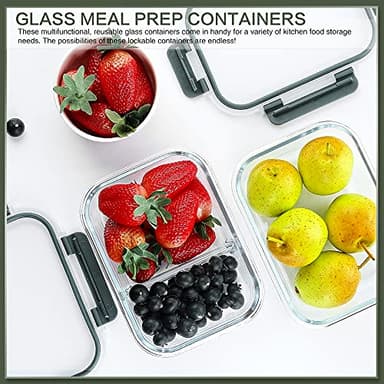 KOMUEE 10 Packs 30 oz Glass Meal Prep Containers,Glass Food Storage Containers with Lids,Airtight Lunch Bento Boxes,Microwave,Freezer and Dishwasher,Gray - Image 6