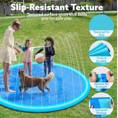 SLOOSH 120" Non-Slip Splash Pad Sprinkler - Outdoor Water Toys Play Mat for Toddlers Kids Dogs, Outside Thickened Sprinkler Pool Party Durable Backyard Fountain for Girls Boys Pets(120in, Blue) - Image 3