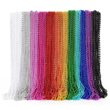 EOBOH 144PCS Mardi Gras Beads, Metallic 12 Kinds Bead Necklace Party Supplies, 33" Mardi Gras Necklace Costume Stuff, Festival Parade Throw Accessories for Wedding Birthday Celebrations Decorations - Image 1