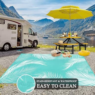 Pauwer Waterproof Outdoor Rug 6x9, Reversible Plastic Straw Patio Camping Rug, Indoor Outdoor RV Mat Carpet for Deck, Camper, Porch, Balcony, Backyard, Picnic, Leaf Light Blue - Image 5