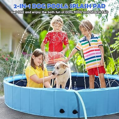 87" Large Dog Pool with Sprinkler, 2-in-1 Foldable Swimming Pool Non-Slip Hard Plastic Splash Sprinkler Kiddie Pool for Outdoor Backyard Kids Dogs Ducks and Pet Baths - Image 7