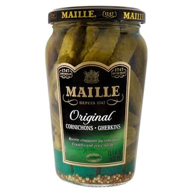 Maille Pickles Cornichons Original Pack of 12 The perfect cornichon for garnishing a gourmet sandwich or snacking Product of France 13.5 oz - Image 1