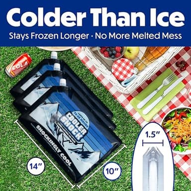 Cooler Shock Reusable Ice Packs for Cooler, 14"x10" - Long Lasting Cold Freezer Packs for Coolers and Lunch Boxes - Cooler Ice Packs for Camping Gear, Fishing, Road Trips, Beach Must Haves - Image 3